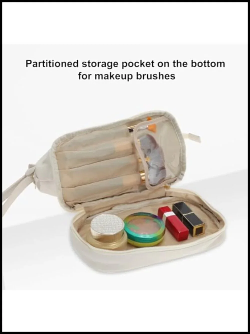 Double Layer Waterproof PU Leather Travel Makeup Bag with Brush Storage